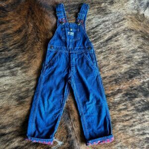VTG Union Made OshKosh B’Gosh Plaid Flannel Lined Denim Overalls Size 4